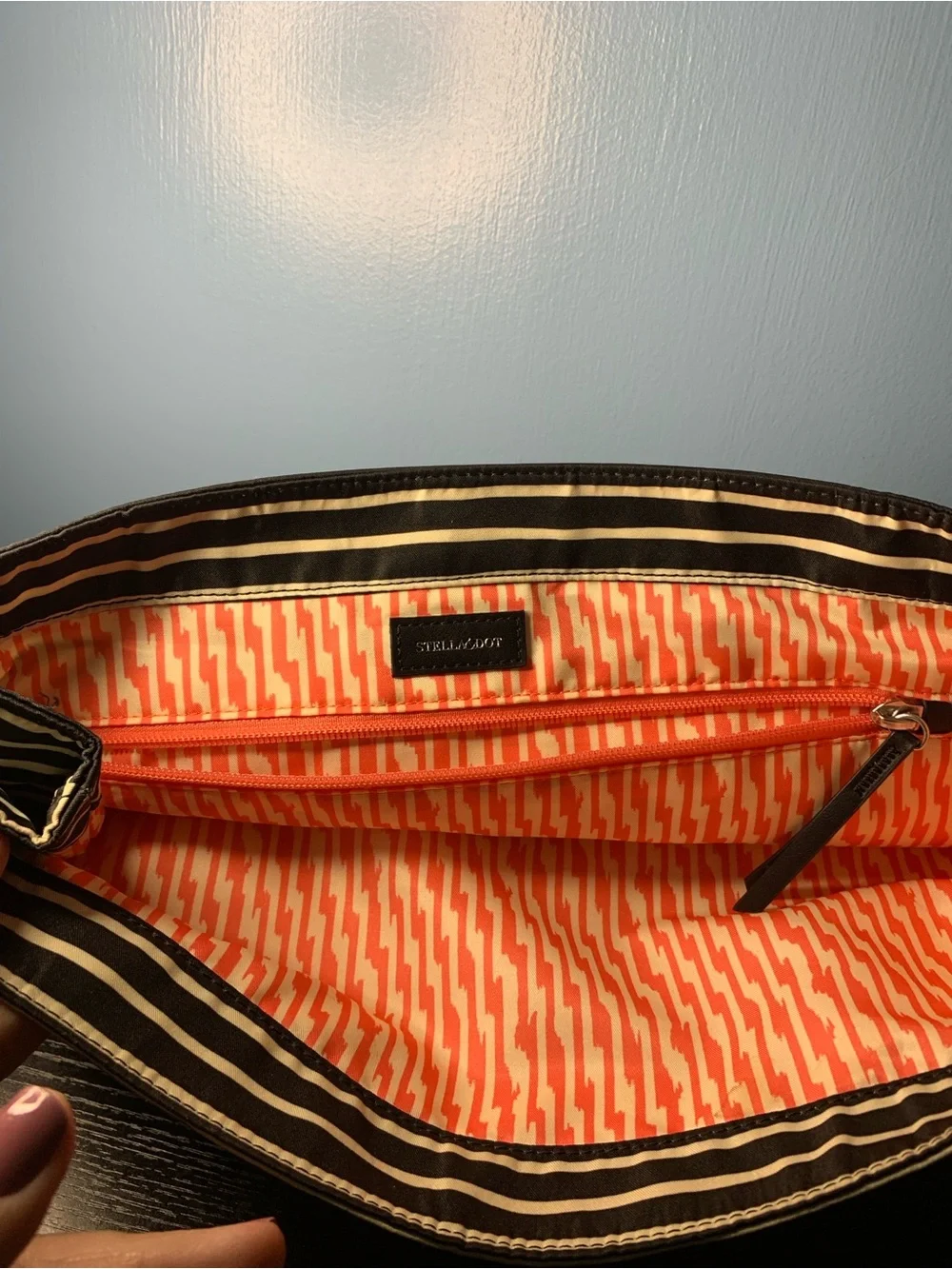 Stella & Dot Striped Black and Cream Backpack